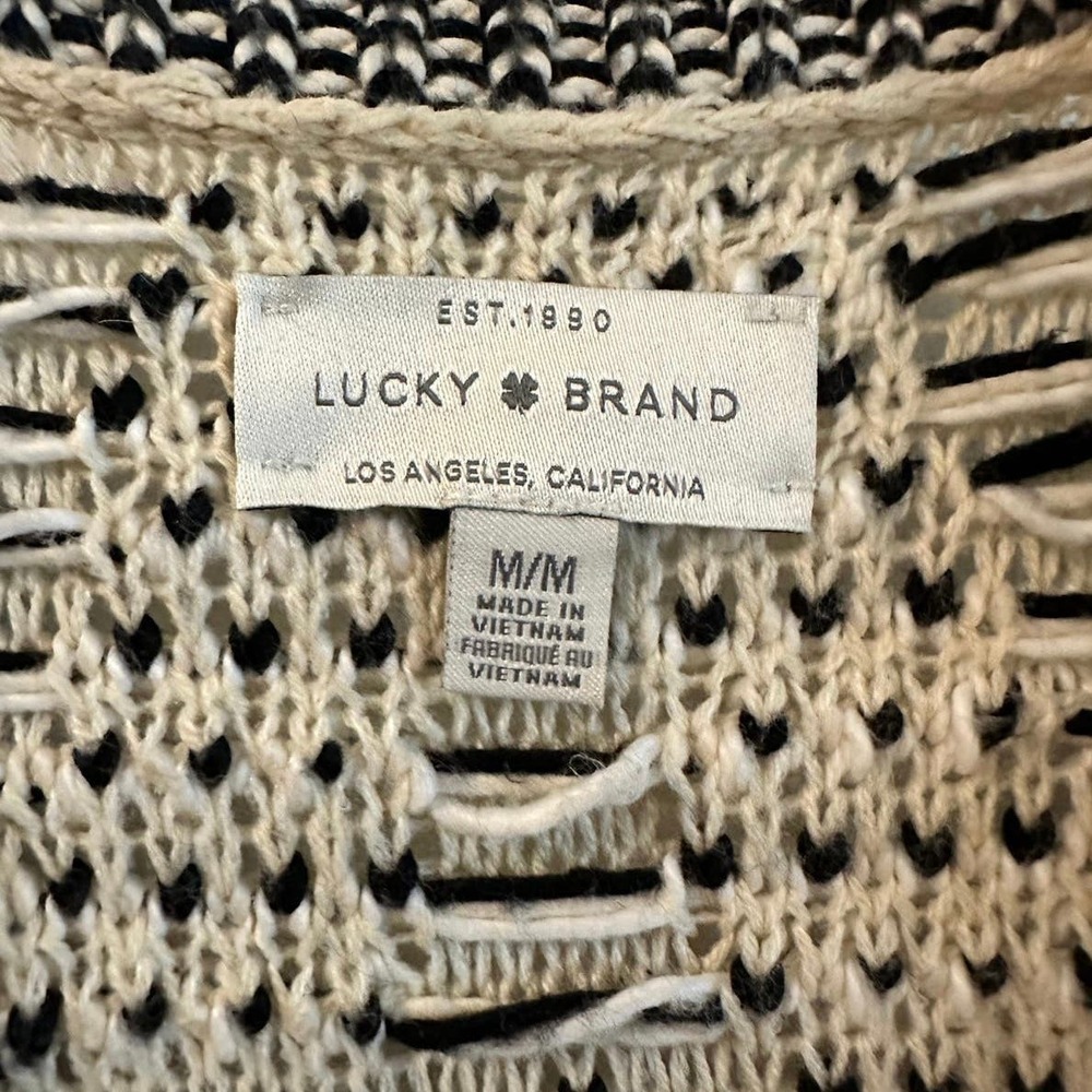 Lucky Brand Geometric Chunky Knit Cardigan in Black/Ivory - Picture 3 of 4